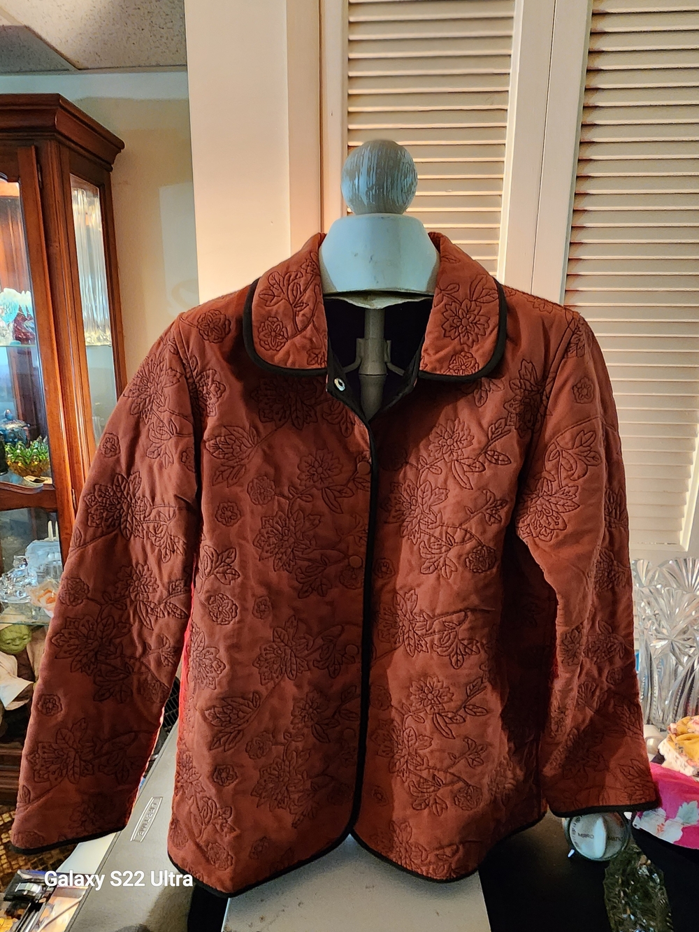 Analogy Quilted Rusty Brown Floral Embroidered Jacket